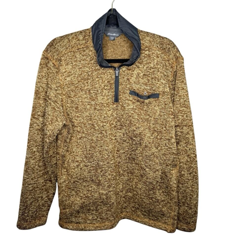 EDDIE BAUER / tan brown 1/4 zip sweater fleece lined pullover jacket / M